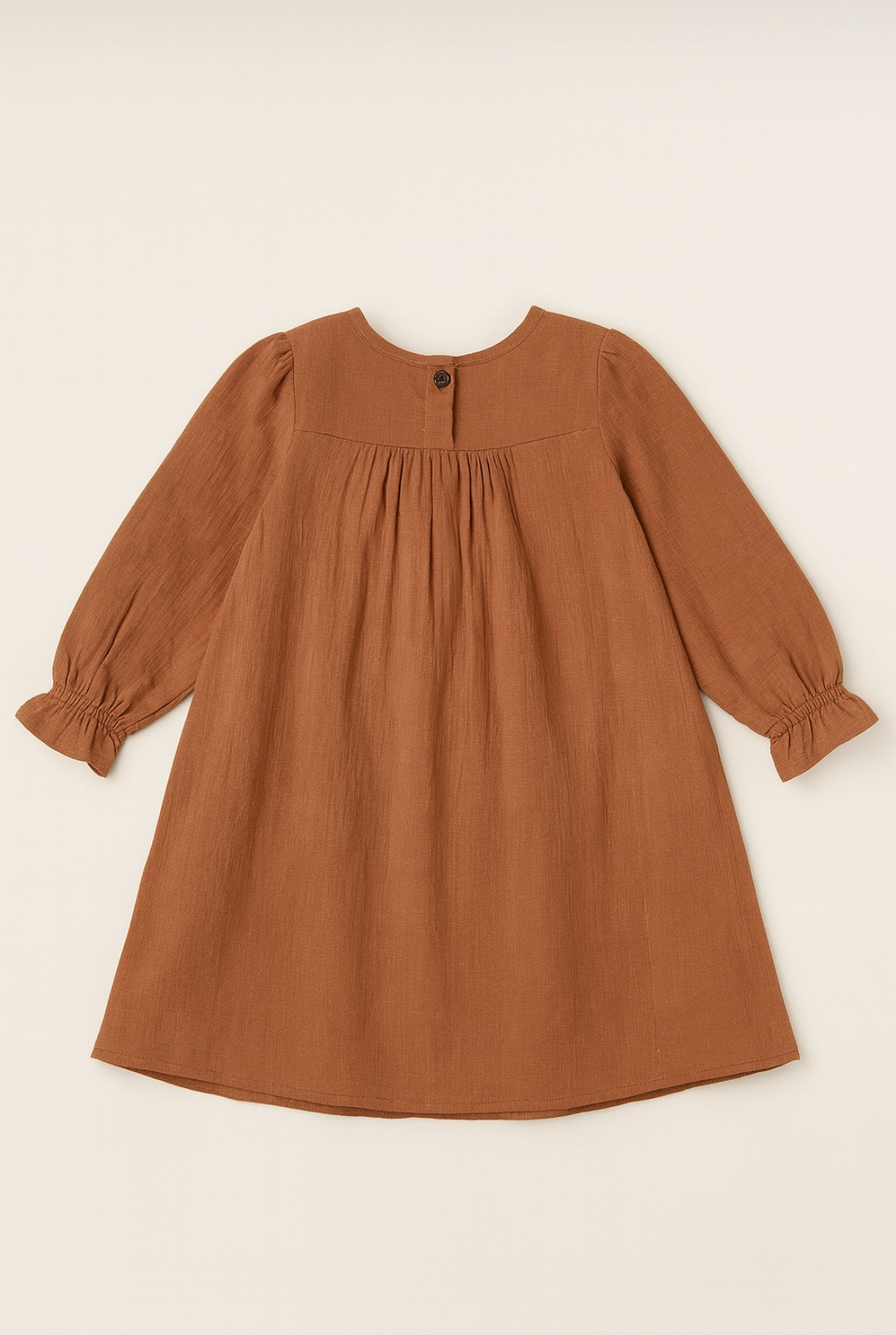 Wrinkled Cotton Long puffed sleeves Floral Dress 1-6 Y (Brown)