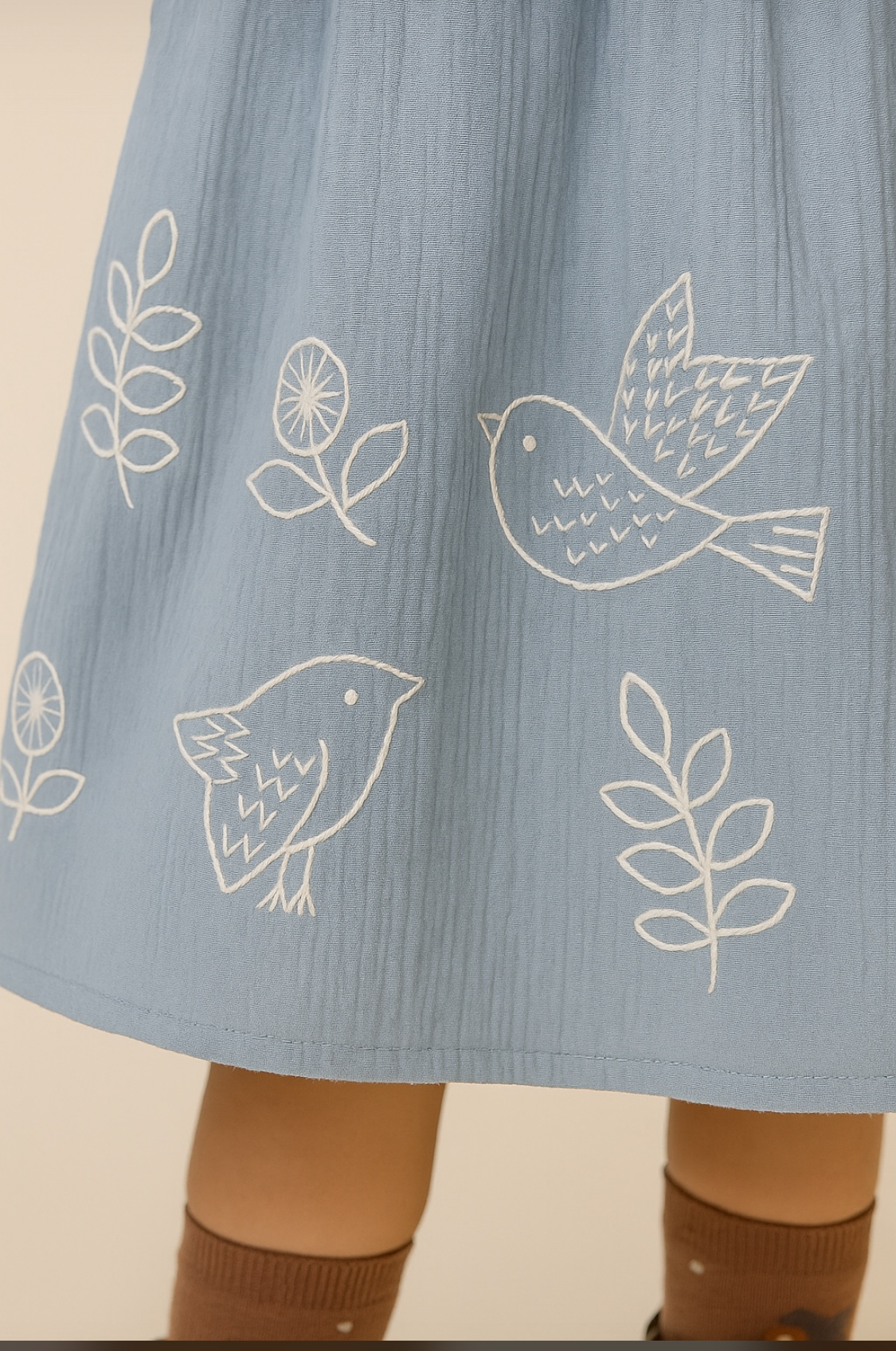 Wrinkled Cotton Floral Dress for 1 - 6 Years (powder blue crepe fabric)