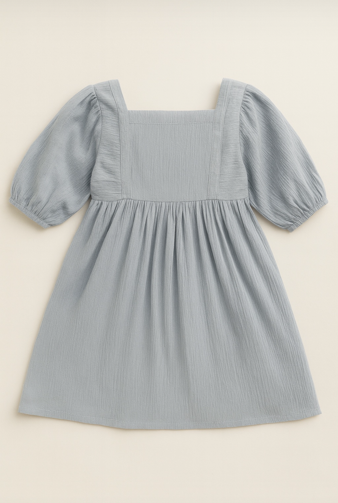 Wrinkled Cotton Floral Dress for 1 - 6 Years (powder blue crepe fabric)