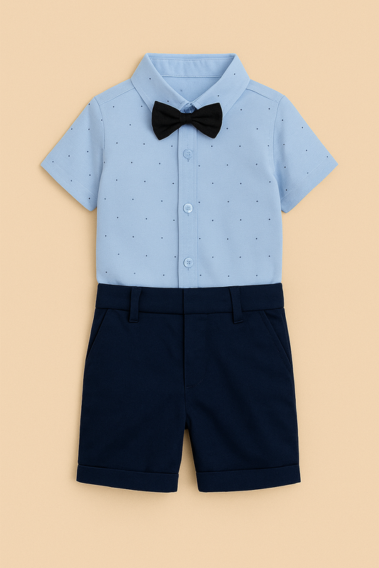 Shirt and Knicker set Pure cotton for boys 1-4 Years (light blue and black)