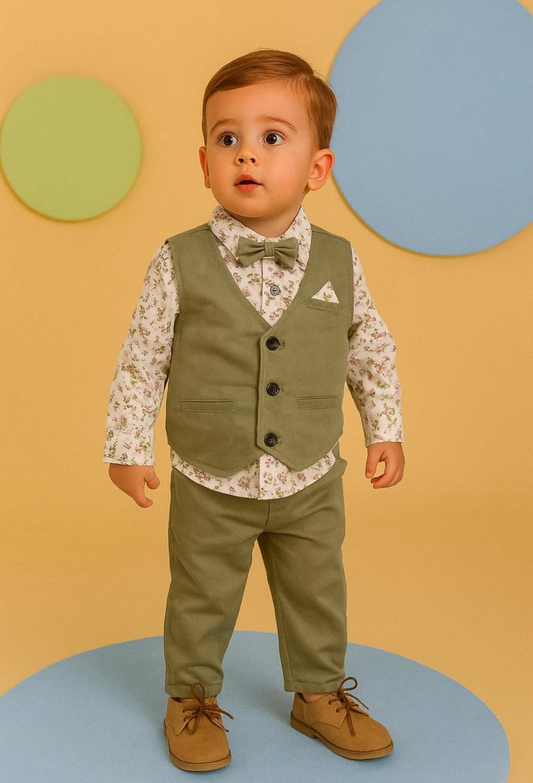 3-Piece set for Boys | Ages 6 months - 4 Years | Green/White with Floral Design