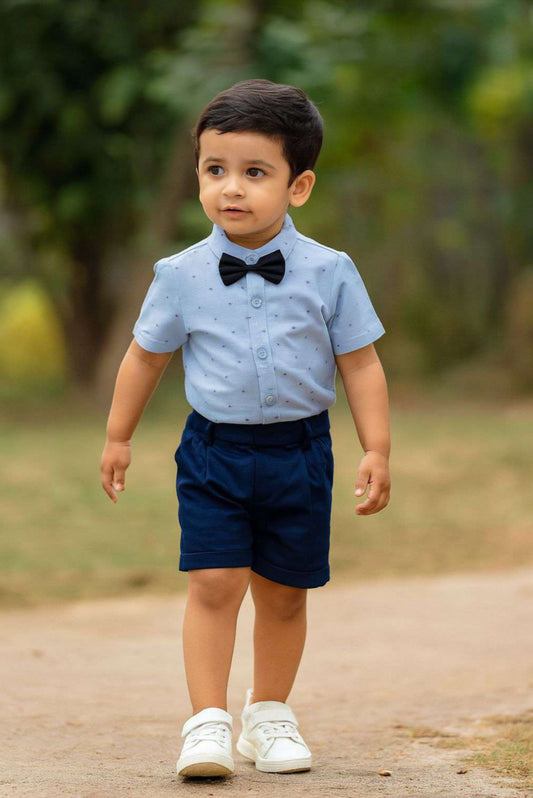 Shirt and Knicker set Pure cotton for boys 1-4 Years (light blue and black)