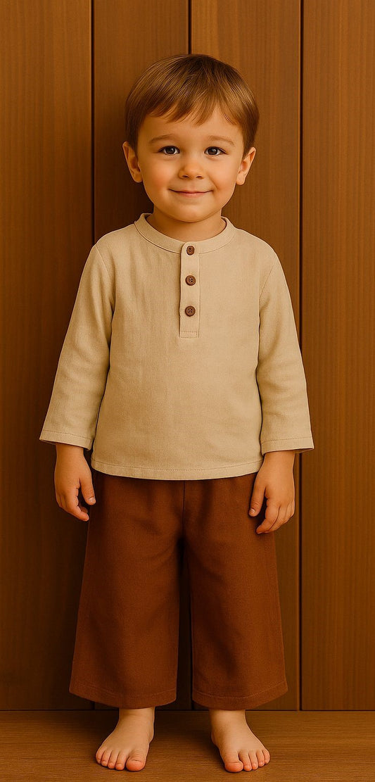 Unisex Muslin co-ord set for Kids | Ages 2 - 8 Years | Rustic Brown